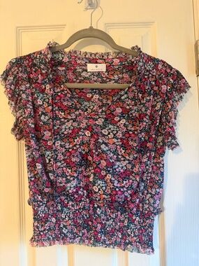 Socialite Multicolor Floral Ruffle Sleeve Smocked Waist Top